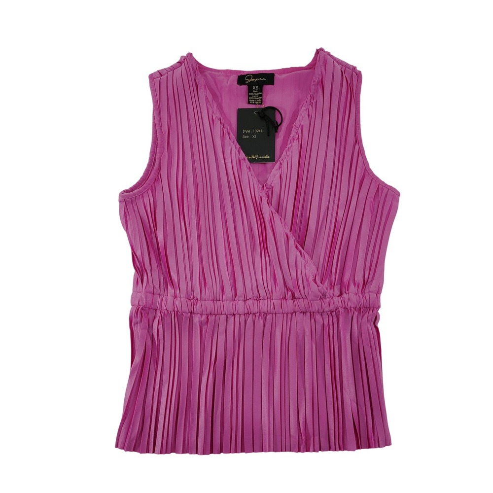 Soprano Womens Pink Pleated V-Neck‎ Sleeveless Blouse Elastic Waist Top Size XS